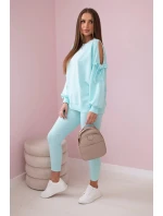 Súprava mikiny s mašľou na rukávoch a legínami mätová