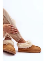 Papcie Damskie Z Futerkiem Brązowe Lanoze