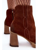 Zamszowe Botki Damskie Na Słupku Brązowe Lemar Remilda