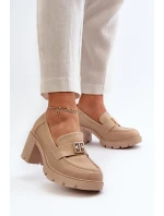 Półbuty Damskie Na Masywnym Obcasie Z Ozdobą Beżowe Ranunca