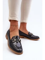 Skórzane Damskie Lakierowane Mokasyny Laura Messi 2760 Granatowe