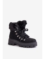 Sznurowane Trapery Damskie Z Futerkiem Czarne Vaminia
