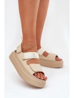 Sandały Damskie Na Platformie Z Rzepami Beżowe Nitepira
