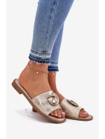 Klapki Damskie Na Płaskim Obcasie Z Ozdobnym Detalem KV51-007 Złote