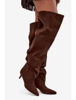 Wsuwane Kozaki Damskie Na Szpilce Czekoladowe Ysolienne