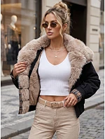 Krátka dámska semišová bunda s kožušinou, čierna, FashionStreet TY5842 Krátka dámska semišová bunda s kožušinou, čierna, FashionStreet TY5842