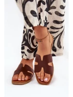 Klapki Damskie Płaskie Z Wycięciami Ciemnobrązowe Salyra