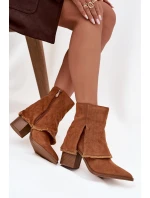 Botki Damskie Na Słupku Z Wywiniętą Cholewką Camel Idalia