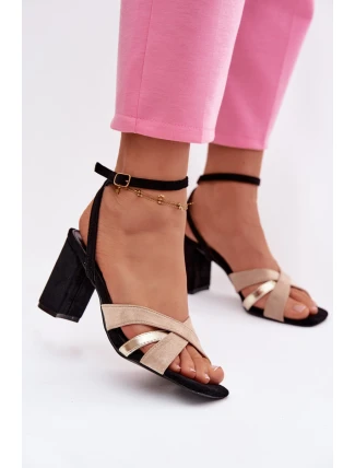 Dámské sandály na podpatku s pásky Ekologická semiš Černé Karilora