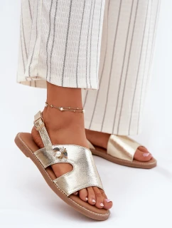 Sandały Damskie Płaskie Z Ozdobnym Detalem Vinceza 17378 Złote