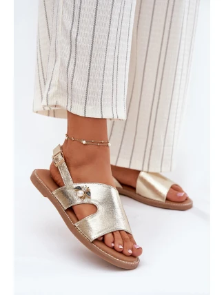 Sandały Damskie Płaskie Z Ozdobnym Detalem Vinceza 17378 Złote