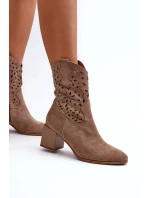 Dámske členkové topánky s dierkovaným zvrškom na bloku ASA217-7 Béžová - Jezzi