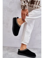 Zamszowe Damskie Papcie Z Futerkiem Czarne Buffie