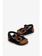 Sandałki Dziecięce Na Korkowej Platformie Zapinane Na Rzep Czarne Rorria