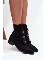 Zamszowe Botki Damskie Z Ozdobnymi Kwiatkami Zazoo 3085 Czarne