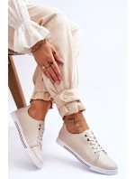 Damskie Skórzane Trampki Beżowe S.Barski LR268R