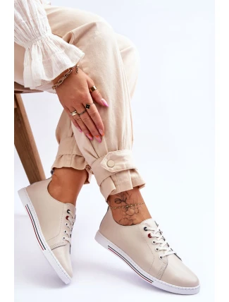 Damskie Skórzane Trampki Beżowe S.Barski LR268R