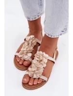 Dámské ploché sandály s ozdobnými květinami Jasnobeżowe Noemia