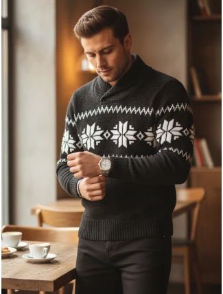 Pánsky čierny sveter FashionStreet WX2268
