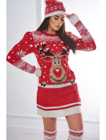 Vianočný set 1006 sveter + čiapka + podkolienky červené