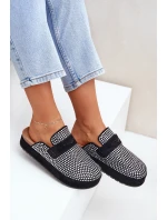 Klapki Damskie Zdobione Cyrkoniami Na Platformie Czarne Deorani