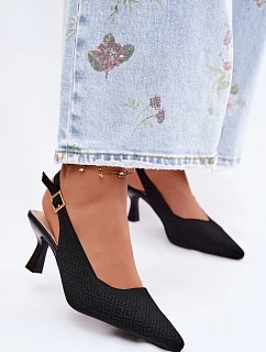 Materiálové sandály na podpatku černé Delessa