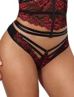 Extravagantné tangá V-10038 čierna/červená - Axami