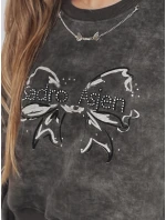 Dámska krátka nadrozmerná mikina s kapucňou s motívom kravaty DENVIS graphite FashionStreet BY1422 Dámska krátka nadrozmerná mikina s kapucňou s motívom kravaty DENVIS graphite FashionStreet BY1422