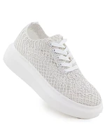 Dámske šnurovacie topánky na platforme biele Vinceza 17371