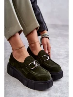 Modne Zamszowe Półbuty Na Platformie Khaki Lemar Marsol