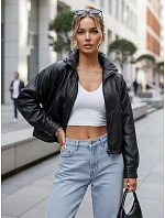 Dámska oversize čierna kožená bunda FashionStreet TY5664 Dámska oversize čierna kožená bunda FashionStreet TY5664