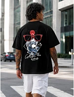 Pánske bavlnené tričko nadrozmernej veľkosti s čiernou potlačou FashionStreet NX4011R