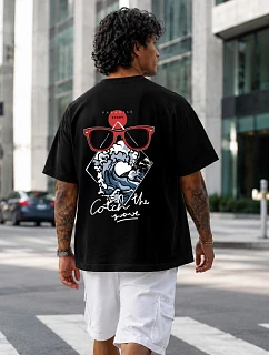 Pánske bavlnené tričko nadrozmernej veľkosti s čiernou potlačou FashionStreet NX4011R
