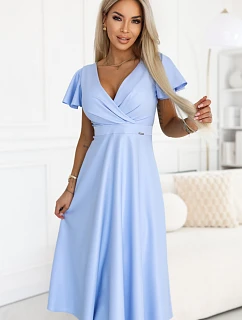 675-1 Midi šaty Blinky s obálkovým výstrihom a brokátovým leskom - modré