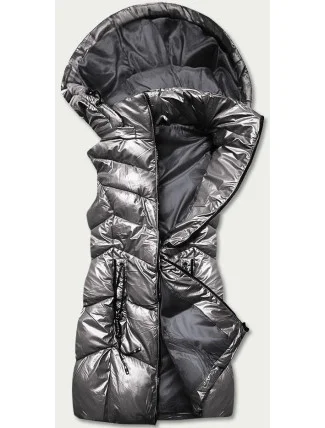 Lesklá šedá vesta s kapucňou (B8025-70)