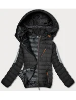 Čierno-grafitová prešívaná dámska bunda s kapucňou (8M912-392) Čierno-grafitová prešívaná dámska bunda s kapucňou (8M912-392)