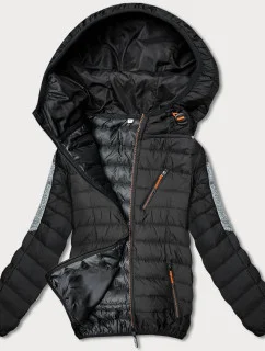 Čierno-grafitová prešívaná dámska bunda s kapucňou (8M912-392)