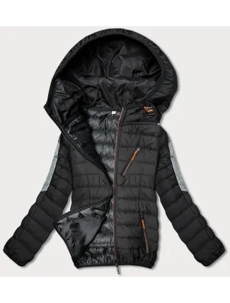 Čierno-grafitová prešívaná dámska bunda s kapucňou (8M912-392) Čierno-grafitová prešívaná dámska bunda s kapucňou (8M912-392)