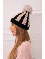 Dámska čiapka s brmbolcom Rozalia K323 béžová+čierna