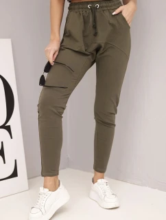 Dámske tepláky s elastickým pásom a šnúrkou na stiahnutie khaki