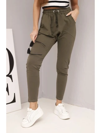 Dámske tepláky s elastickým pásom a šnúrkou na stiahnutie khaki