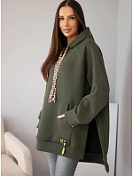 Mikina dámská oversize z bavlny s kapucí a kapsou khaki Mikina dámská oversize z bavlny s kapucí a kapsou khaki
