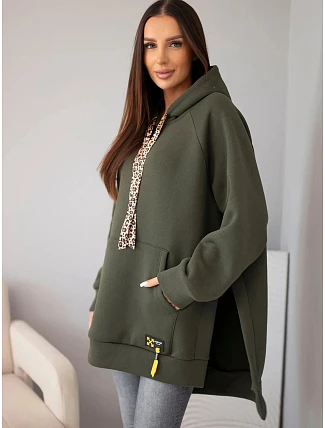 Mikina dámská oversize z bavlny s kapucí a kapsou khaki Mikina dámská oversize z bavlny s kapucí a kapsou khaki