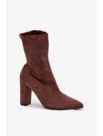 Botki Damskie Na Słupku Z Przeszyciami Brązowe Rosivelle