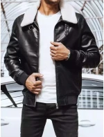 Pánska kožená bunda čierna FashionStreet TX4233