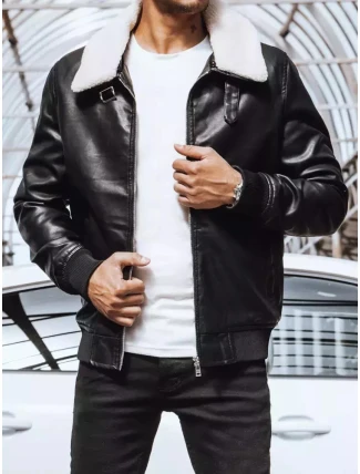 Pánska kožená bunda čierna FashionStreet TX4233