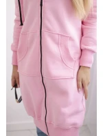 Zateplená dlhá mikina s kapucňou v svetloružovej farbe