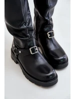 Ocieplane Kozaki Damskie Na Zamek Eko Skórzane Czarne Tialethe