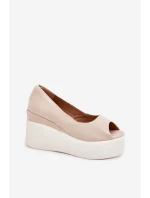 Sandały Damskie Na Koturnie I Platformie Jasnobeżowe Felyra