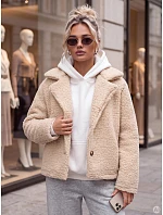 Krátky dámsky kabát z ovčej kože, béžový, FashionStreet NY0849 Krátky dámsky kabát z ovčej kože, béžový, FashionStreet NY0849